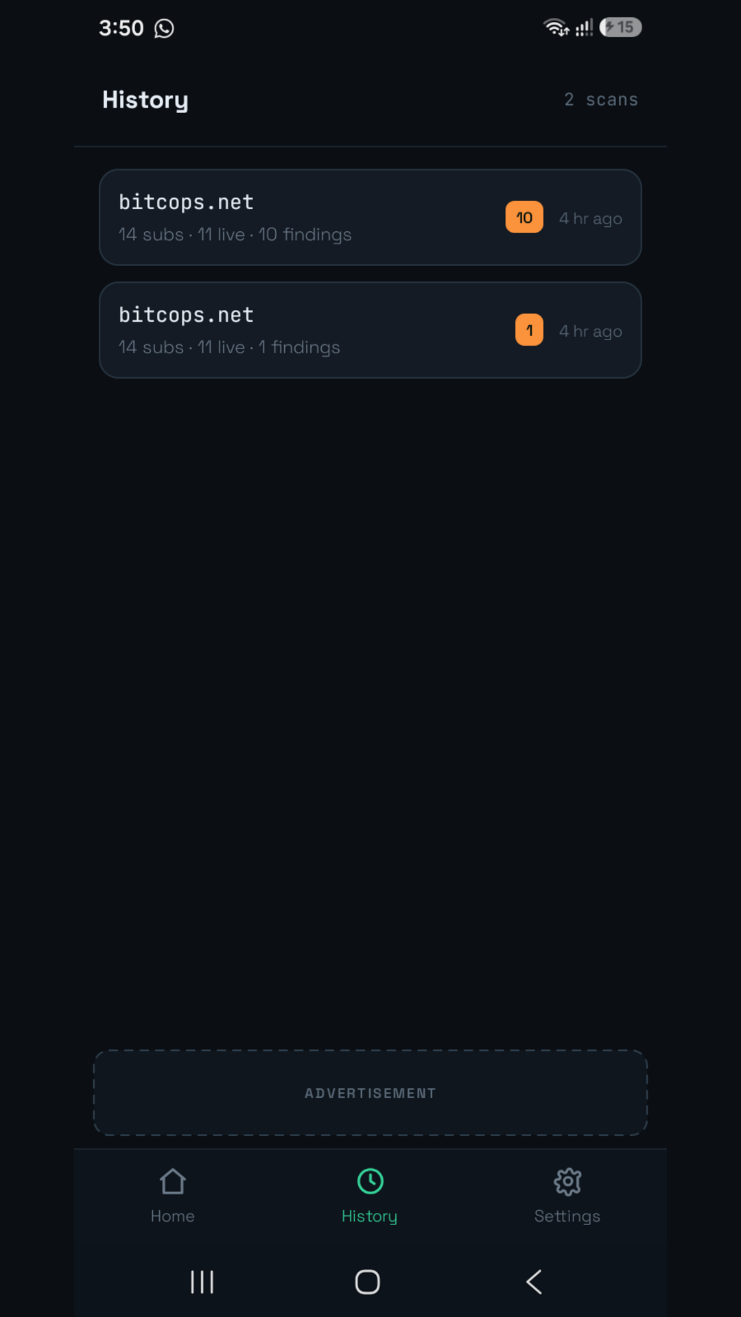 On-device scan history